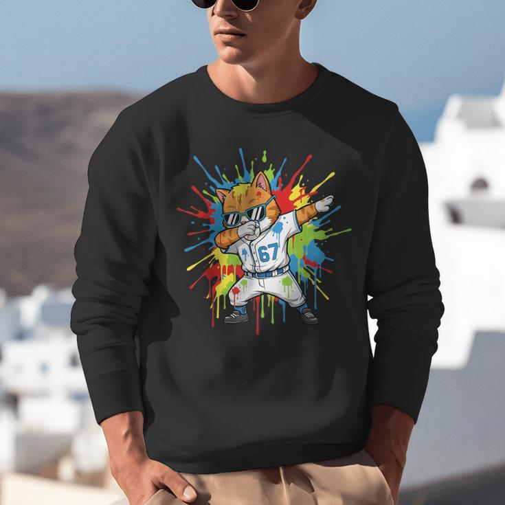 67 Baseball Dabbing Cat 6 7 Dripping Ice Cream Meme Unisex Sweatshirt