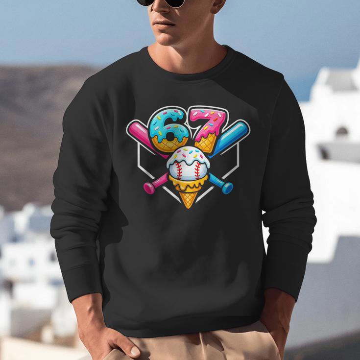 67 Ice Cream Drip Baseball Meme Six Seven Gen Alpha Slang Unisex Sweatshirt