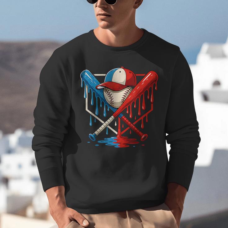 American Baseball Drip Graffiti Ball And Bat Unisex Sweatshirt