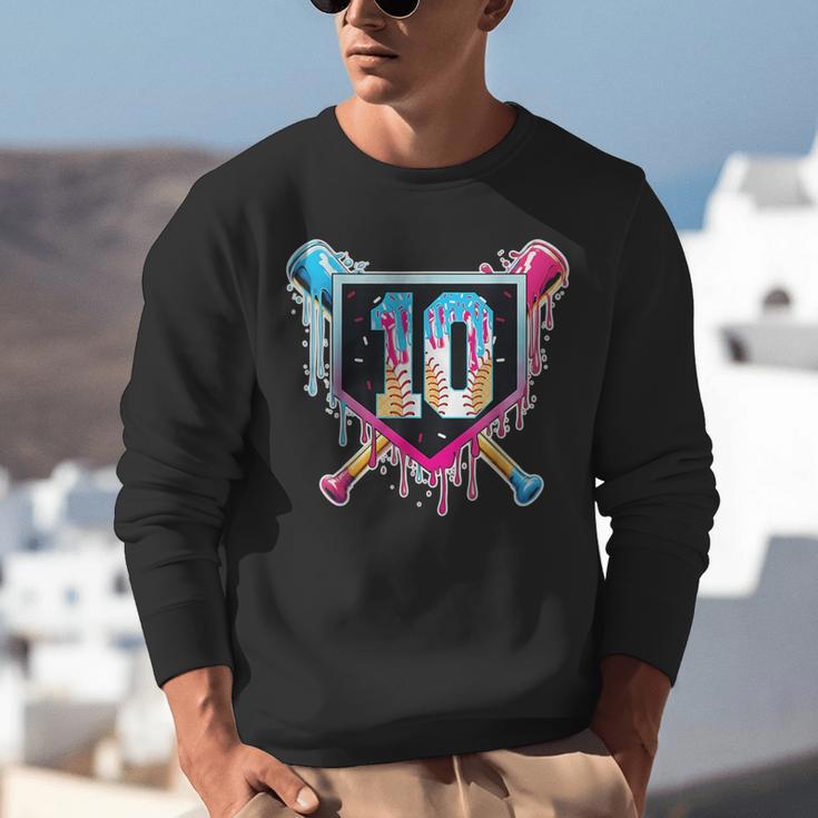 Baseball 10 Year Old Boy Ice Cream Drip 10th Birthday Player Unisex Sweatshirt