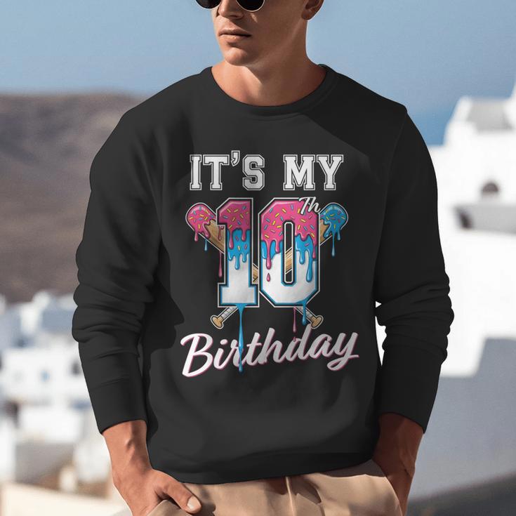 Baseball 10 Year Old Ice Cream Drip 10th Birthday Boys Unisex Sweatshirt