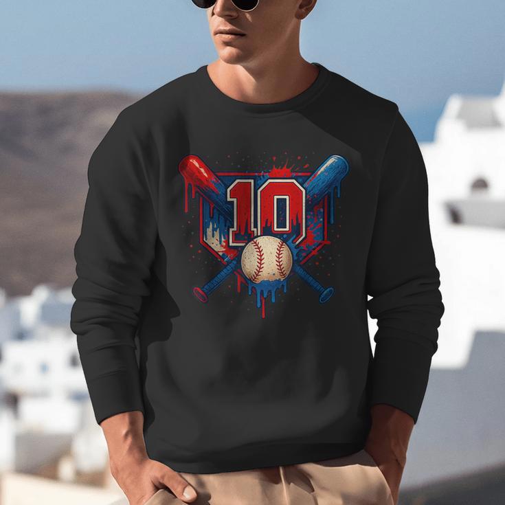 Baseball 10 Year Old Splash Drip 10th Birthday Boy Number 10 Unisex Sweatshirt Baseball 10 Year Old Splash Drip 10th Birthday Boy Number 10 Unisex Sweatshirt