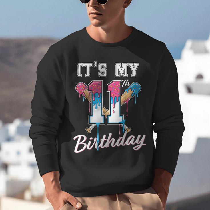 Baseball 11 Year Old Ice Cream Drip 11th Birthday Boys Unisex Sweatshirt