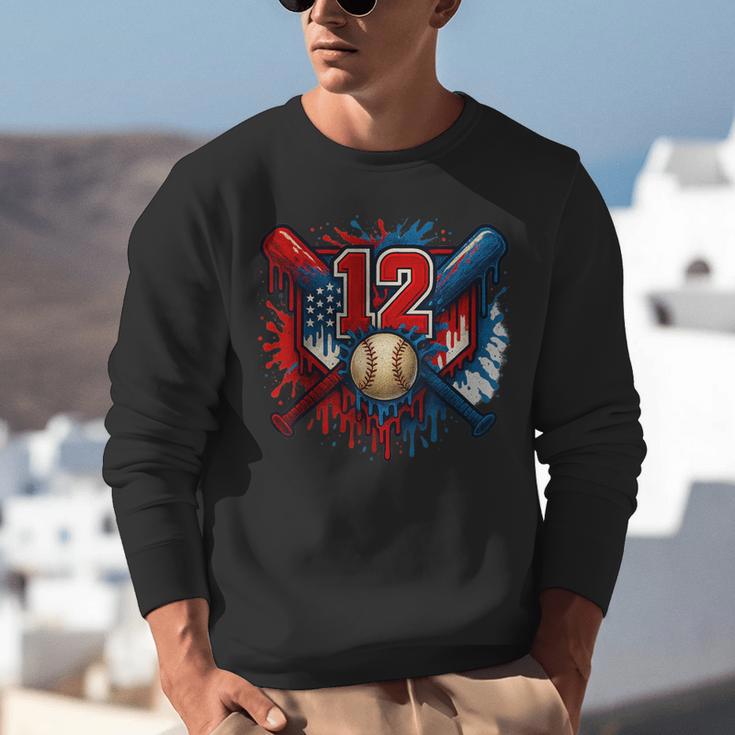 Baseball 12 Year Old Splash Drip 12th Birthday Boy Number 12 Unisex Sweatshirt Baseball 12 Year Old Splash Drip 12th Birthday Boy Number 12 Unisex Sweatshirt