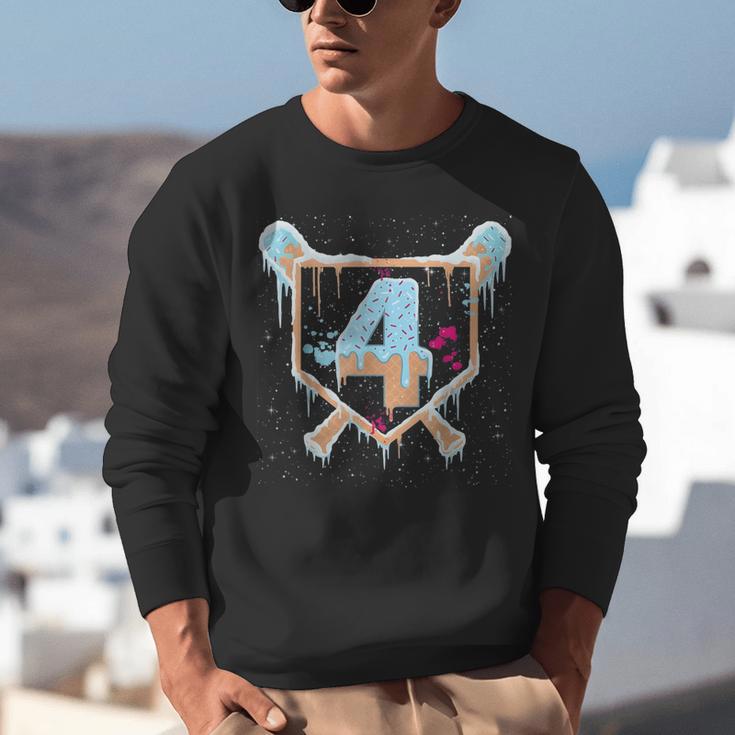 Baseball 4 Year Old Ice Cream Drip 4th Birthday Boy Number 4 Unisex Sweatshirt Baseball 4 Year Old Ice Cream Drip 4th Birthday Boy Number 4 Unisex Sweatshirt