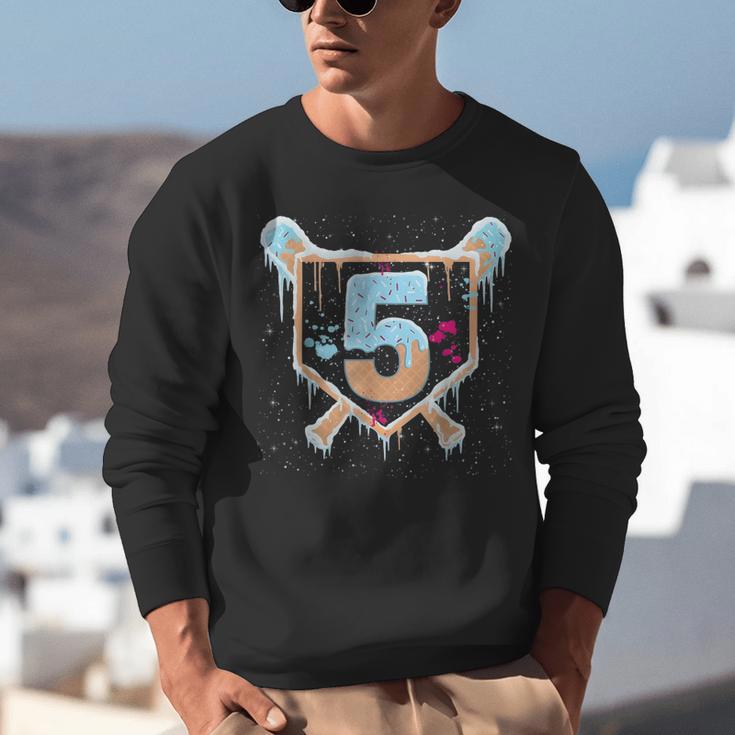 Baseball 5 Year Old Ice Cream Drip 5th Birthday Boy Number 5 Unisex Sweatshirt