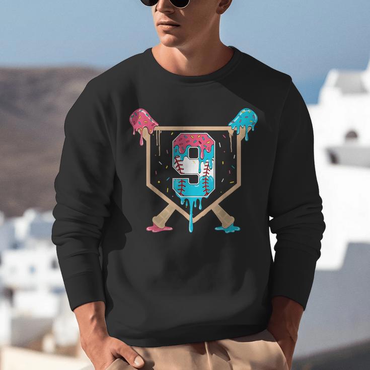 Baseball 9 Year Old Ice Cream Drip 9th Birthday Boys Player Unisex Sweatshirt