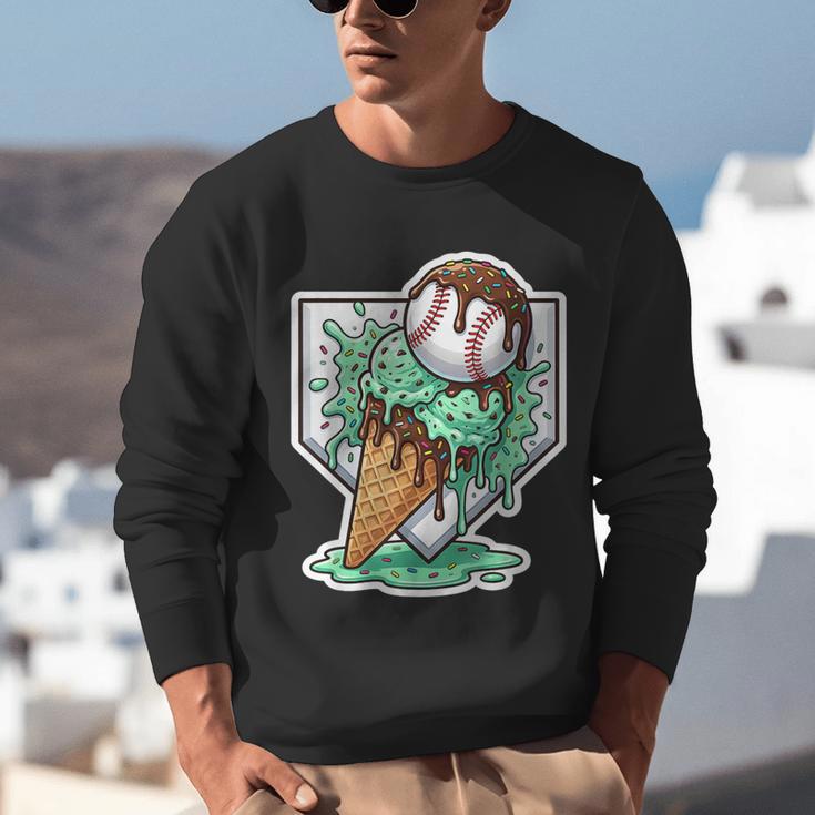Baseball Boys Ice Cream Drip Baseball Boys Youth Mint Choco Unisex Sweatshirt