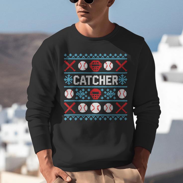Baseball Catcher Ugly Christmas Sweater Pattern Sports Xmas Unisex Sweatshirt