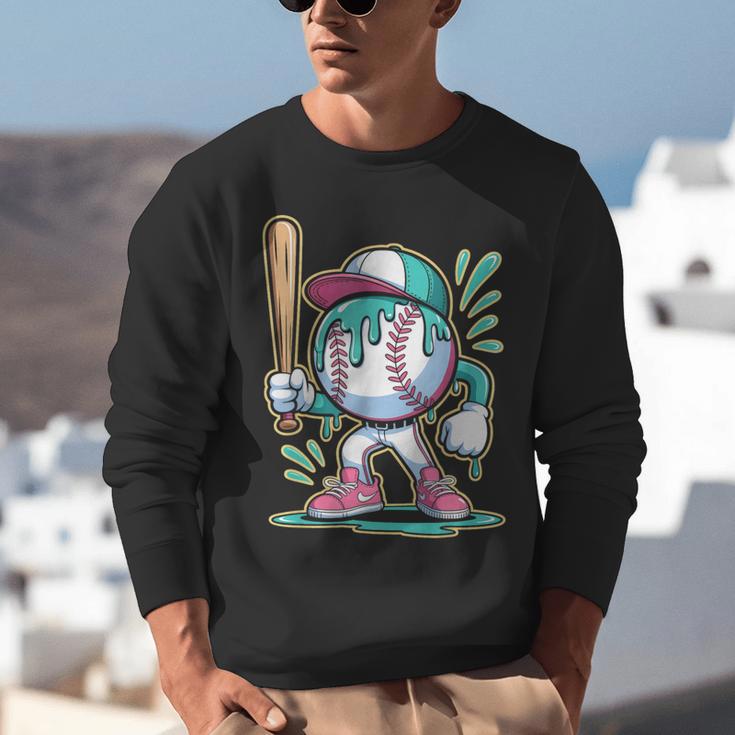 Baseball Character Cartoon Batter Drip Style Women Men Unisex Sweatshirt Baseball Character Cartoon Batter Drip Style Women Men Unisex Sweatshirt