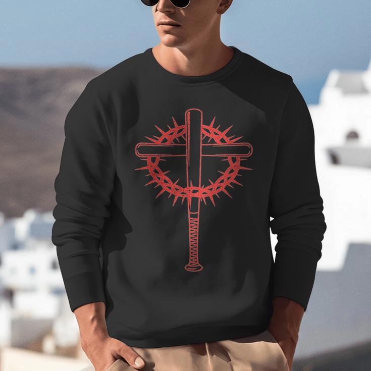 Baseball Cross Bats Pitcher Jesus Faith Unisex Sweatshirt