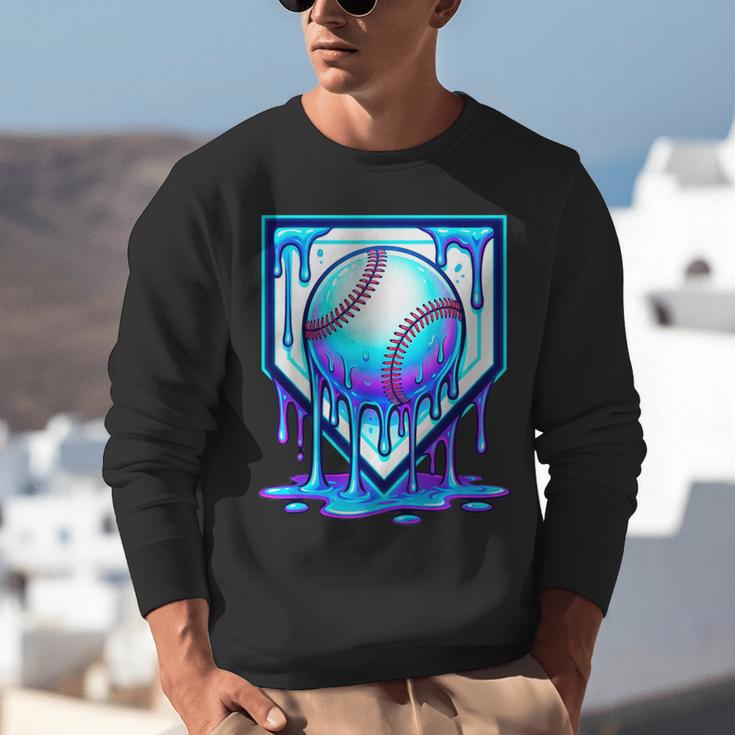 Baseball Drip Ice Cream Blue Glow Melt Ball Graphic Unisex Sweatshirt Baseball Drip Ice Cream Blue Glow Melt Ball Graphic Unisex Sweatshirt