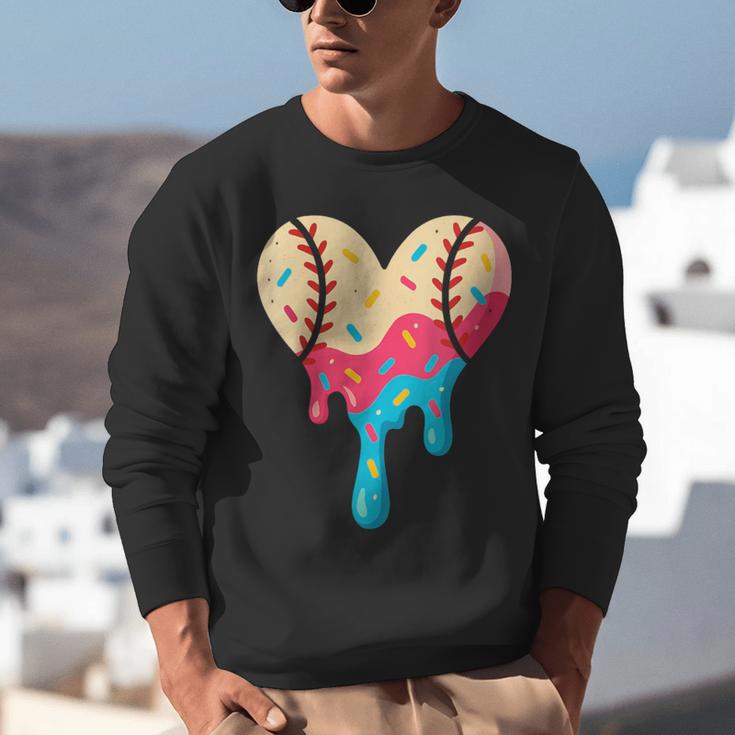 Baseball Drip Melting Ice Cream Baseball Heart Boys Girls Unisex Sweatshirt