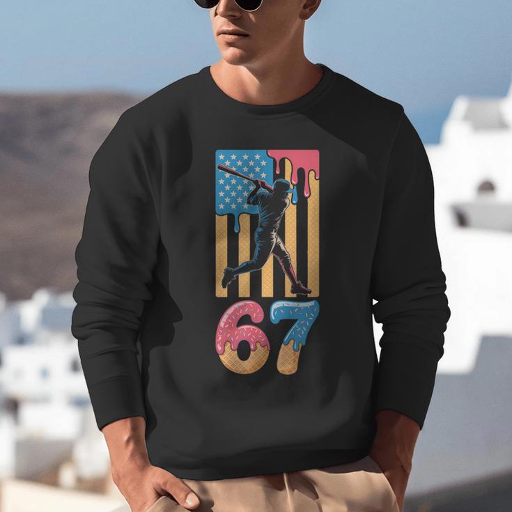 Baseball Drip USA Flag 67 Player 67th Birthday Ice Cream 67 Unisex Sweatshirt