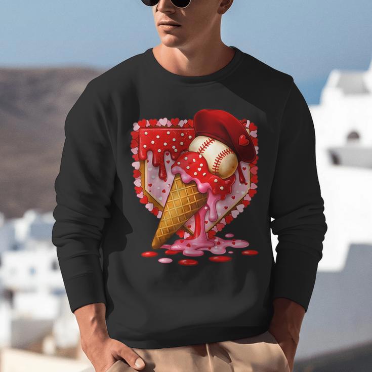 Baseball Heart Valentine Baseball Ice Cream Drip Boys Girls Unisex Sweatshirt Baseball Heart Valentine Baseball Ice Cream Drip Boys Girls Unisex Sweatshirt