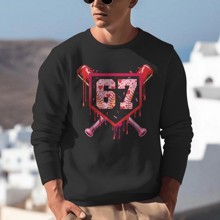 Baseball Ice Cream Drip Number 67 Meme Valentine Couple Love Unisex Sweatshirt