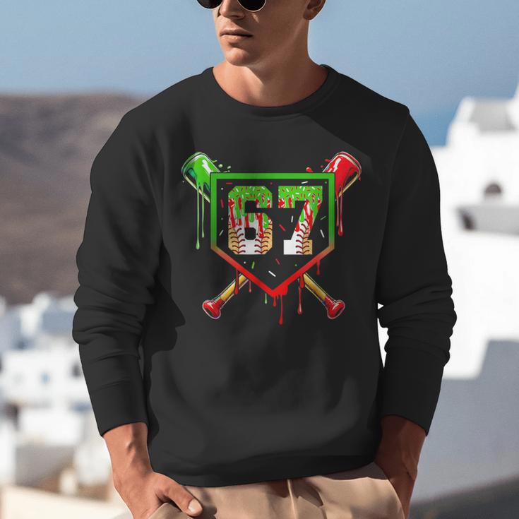 Baseball Ice Cream Drip Number 67 Player 6 7 Christmas Pjs Unisex Sweatshirt
