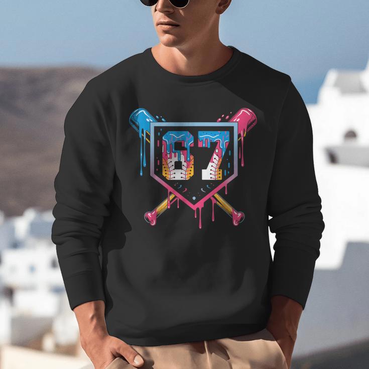 Baseball Ice Cream Drip Number 67 Player 67th Birthday 6 7 Unisex Sweatshirt