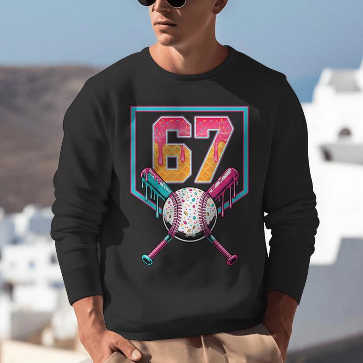 Baseball Ice Cream Drip Number 67 Player 67th Birthday Men Unisex Sweatshirt