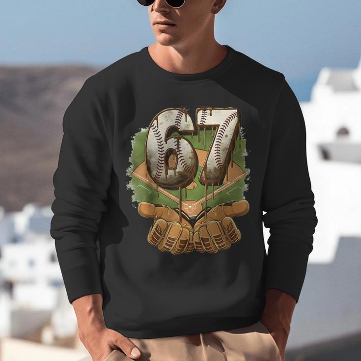 Baseball Ice Cream Drip Number 67 Playground Player 67th Unisex Sweatshirt