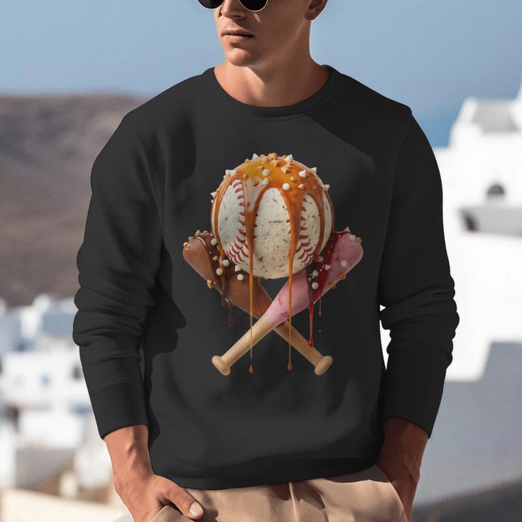 Baseball Ice Cream Drip Style Melting Ice Cream Youth Teen Unisex Sweatshirt