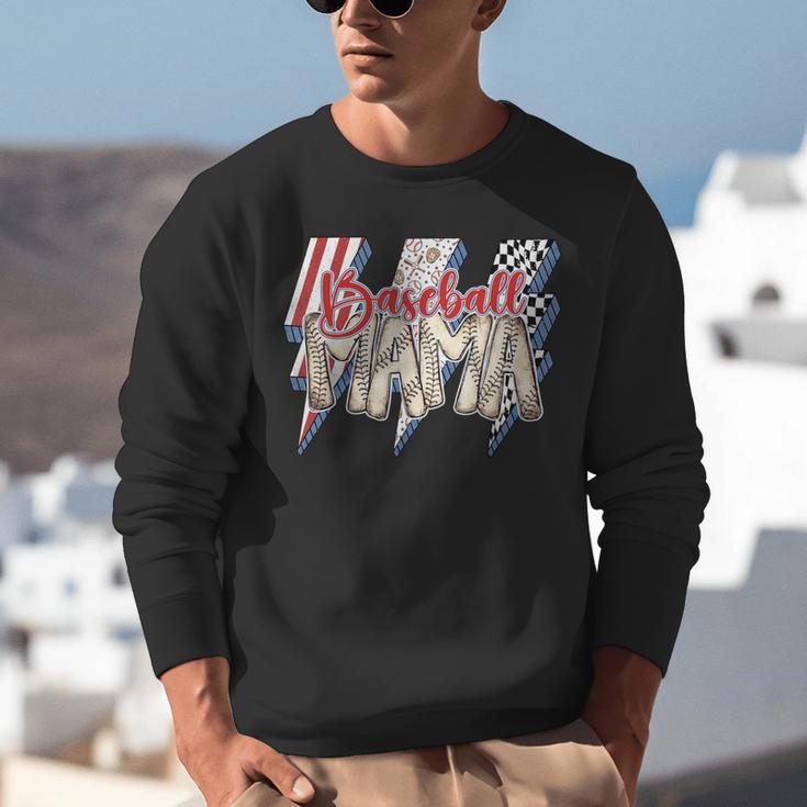 Baseball Mama Lightning Bolt Checkered Varsity Mother's Day Unisex Sweatshirt