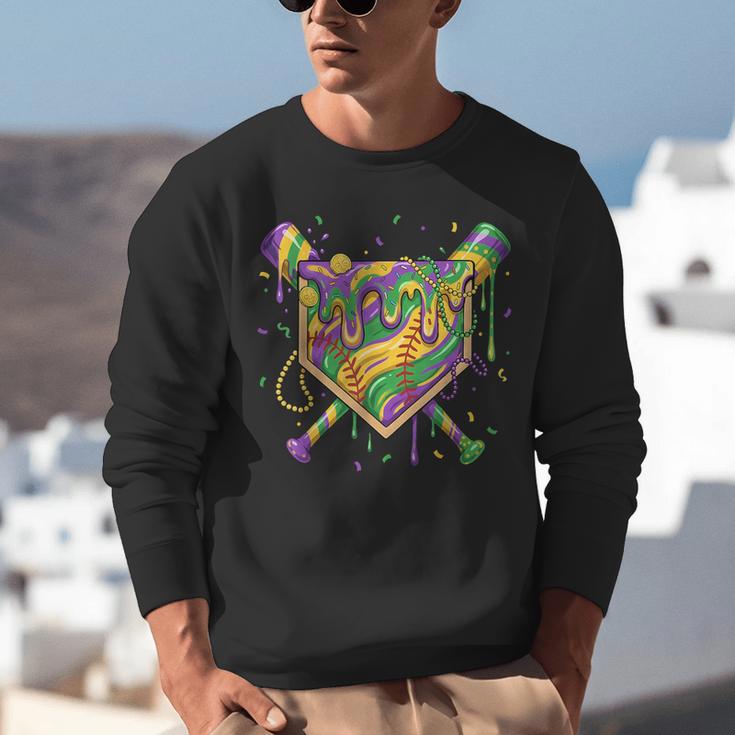 Baseball Mardi Gras Home Plate Ice Cream Drip Carnival Mask Unisex Sweatshirt Baseball Mardi Gras Home Plate Ice Cream Drip Carnival Mask Unisex Sweatshirt