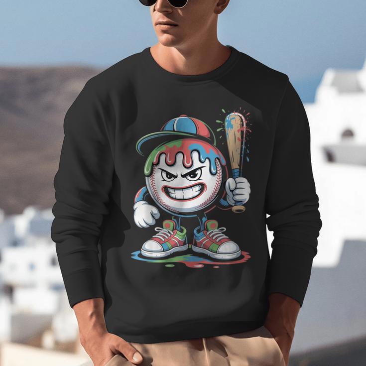 Baseball Mascot Attitude Graffiti Splash Bat Cap Unisex Sweatshirt