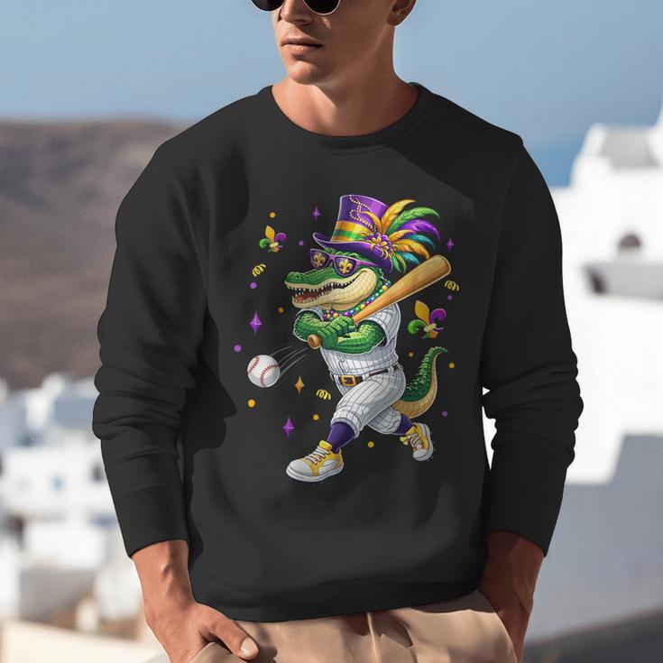 Baseball Player Mardi Gras Alligator Carnival Costume Beads Unisex Sweatshirt Baseball Player Mardi Gras Alligator Carnival Costume Beads Unisex Sweatshirt