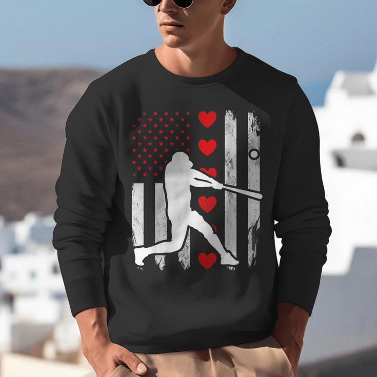 Baseball Silhouette Heart USA Flag Hearts American Boys Kids Unisex Sweatshirt