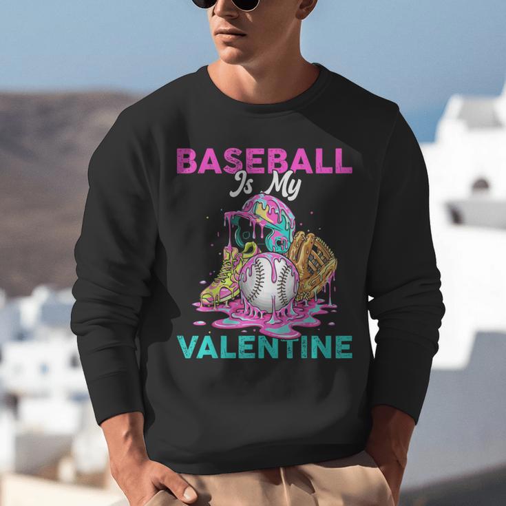 Baseball Is My Valentine Ice Cream Drip Crossed Bats Sport Unisex Sweatshirt