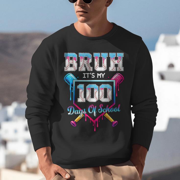 Bruh It's My 100 Days Of School Baseball Ice Cream Drip Boys Unisex Sweatshirt