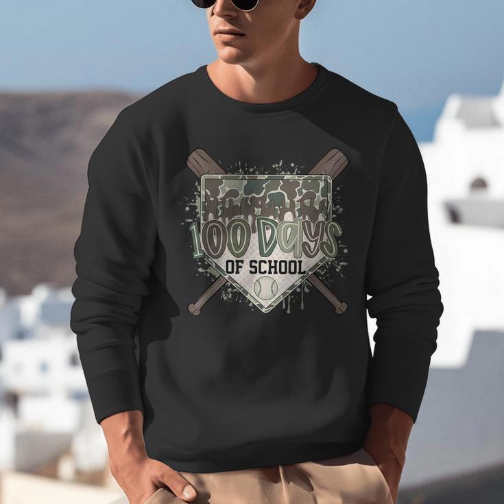 Camo 100 Days Of School Baseball Home Plate Drip Boy Kids Unisex Sweatshirt
