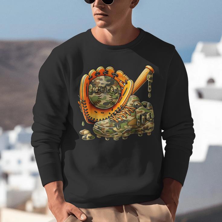 Camo Ice Cream Drip Baseball Stuff Baseball Drip Boys Unisex Sweatshirt
