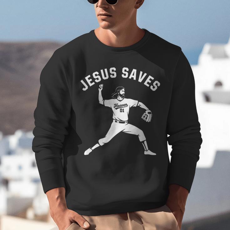 Christian Jesus Saves Baseball Pitcher Heaven 01 Sports Unisex Sweatshirt