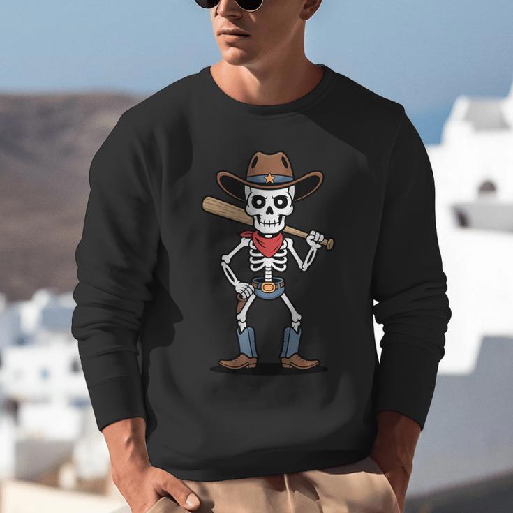 Cowboy Skeleton Baseball Halloween Graphic Unisex Sweatshirt Cowboy Skeleton Baseball Halloween Graphic Unisex Sweatshirt