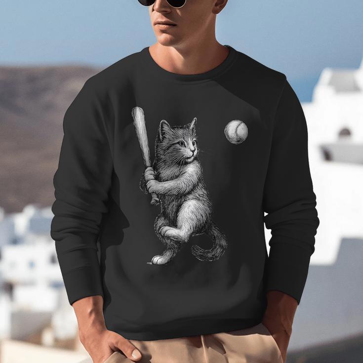 Cute Kitten Playing Baseball Hitter Bat Cool Baseball Cat Unisex Sweatshirt Cute Kitten Playing Baseball Hitter Bat Cool Baseball Cat Unisex Sweatshirt