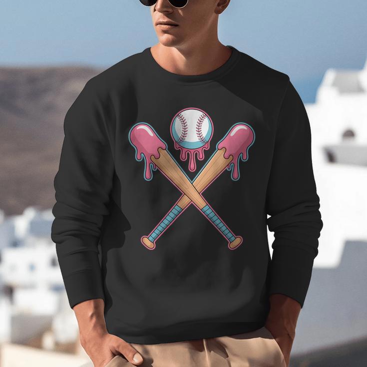 Dripping Pink Baseball Crossed Bats Summer Unisex Sweatshirt Dripping Pink Baseball Crossed Bats Summer Unisex Sweatshirt