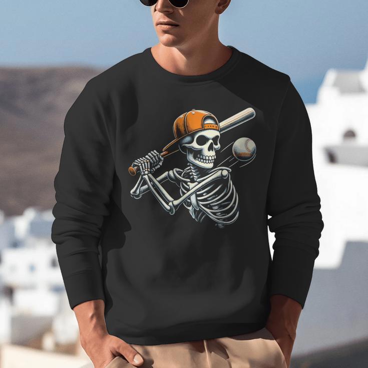 Halloween Boys Batting Skeleton Baseball Unisex Sweatshirt