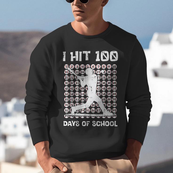 I Hit 100 Days Of School Baseball Player 100th Day Boys Kids Unisex Sweatshirt