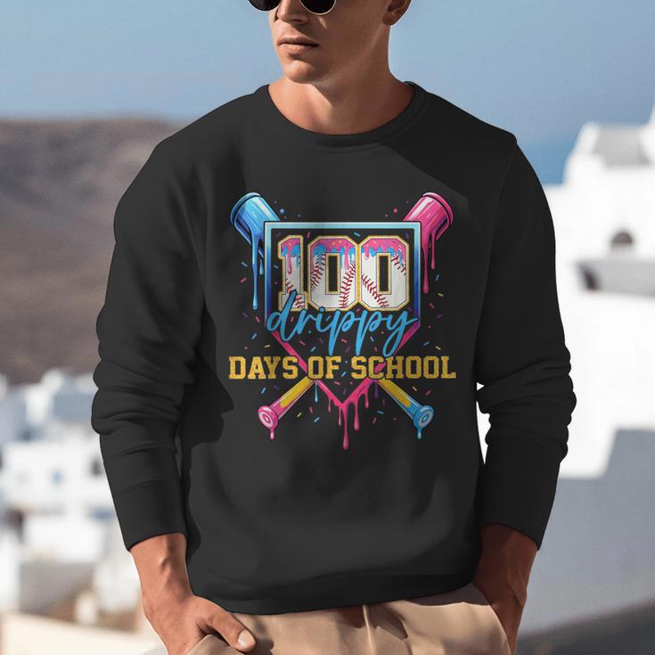 HUGvyn 100 Drippy Days Of School Baseball Ice Cream 100 Days Unisex Sweatshirt