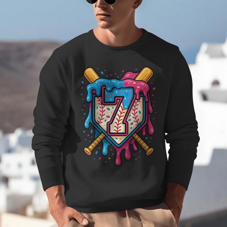 HUGvyn 7th Birthday Baseball Ice Cream Drip Number 7 Kid Boy Unisex Sweatshirt HUGvyn 7th Birthday Baseball Ice Cream Drip Number 7 Kid Boy Unisex Sweatshirt