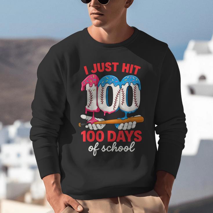 HUGvyn I Just Hit 100 Days Of School Baseball Ice Cream Boys Unisex Sweatshirt