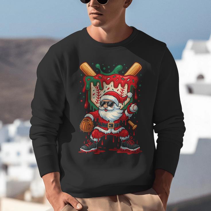 HUGvyn Santa Playing Baseball Ice Cream Drip Christmas Boys Unisex Sweatshirt