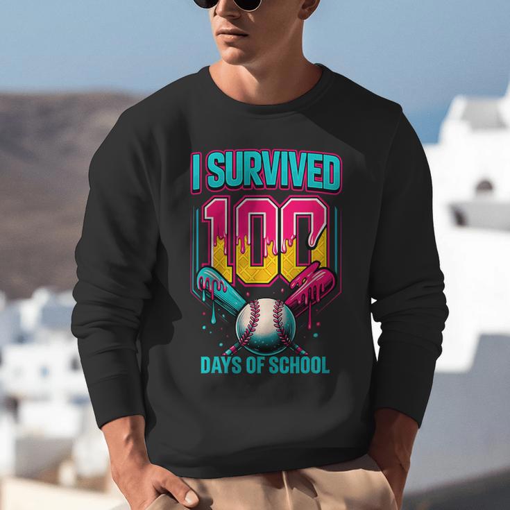 HUGvyn I Survived 100 Days Baseball Teacher Ice Cream Drip Unisex Sweatshirt HUGvyn I Survived 100 Days Baseball Teacher Ice Cream Drip Unisex Sweatshirt