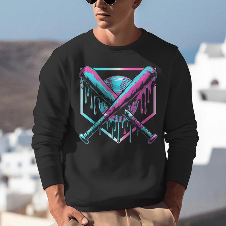Ice Cream Baseball Drip Home Plate Bats Cool For Boys Youth Unisex Sweatshirt