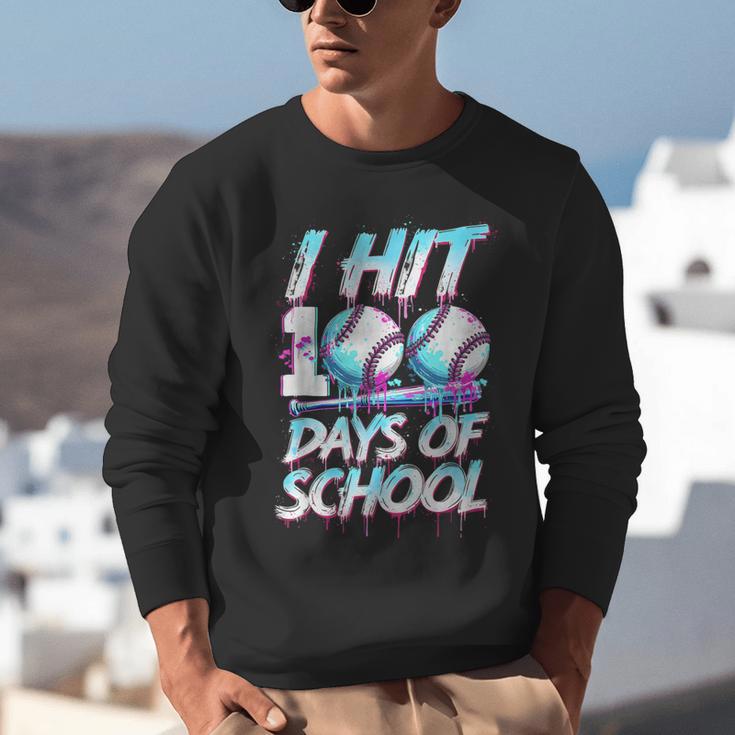 Kids 100 Days Of School 100th Day Baseball Ice Cream Drip Unisex Sweatshirt