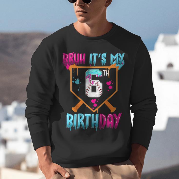 Kids Baseball Drip Bruh It's My 6th Birthday Boy Ice Cream Drip Unisex Sweatshirt
