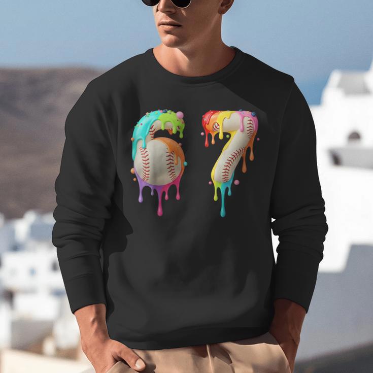 Kids Meme 67 Number Six 6 Seven 7 Ice Cream Drips Baseball Unisex Sweatshirt
