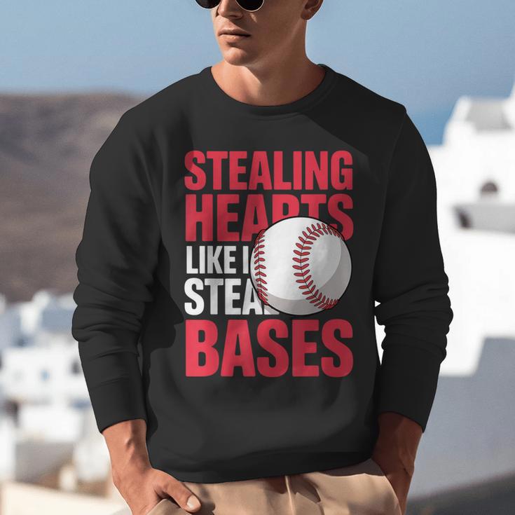 Kids Stealing Hearts Like I Steal Bases Cute Baseball Boys Unisex Sweatshirt
